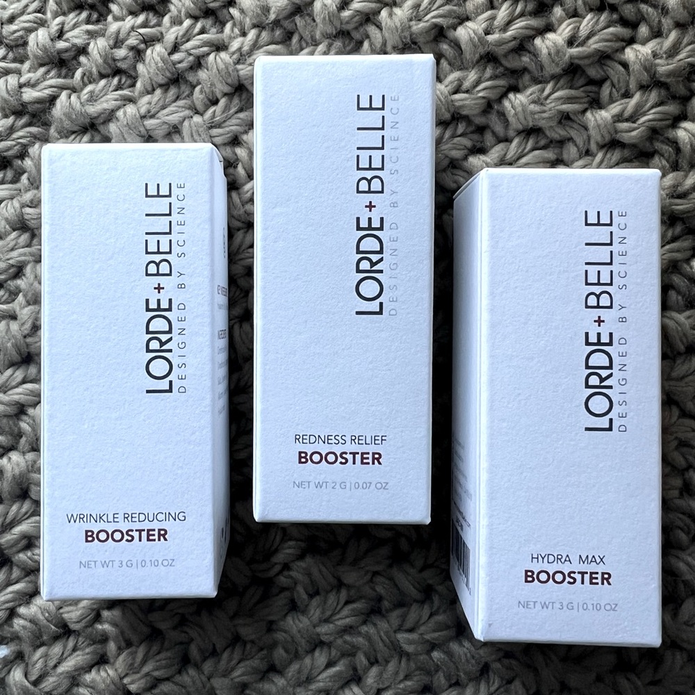 Lorde + Belle lot of 3 serum boosters NIB wrinkle, redness relief and hydra max